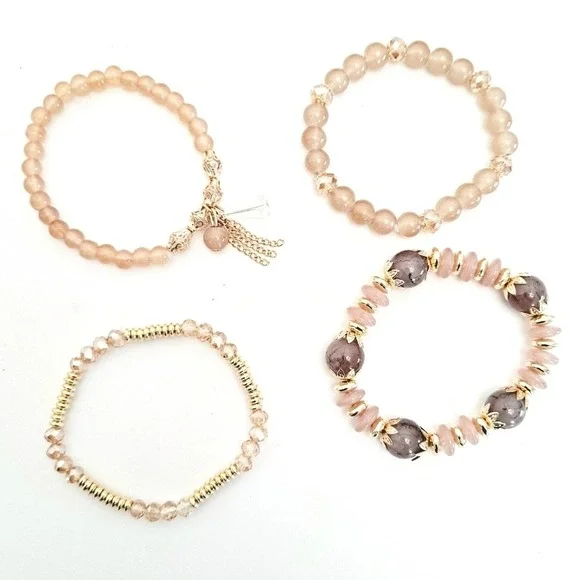 Boho Elastic Beaded gold pink Charm Bracelet Stretch multilayer set 💖2/$30 - Picture 10 of 11